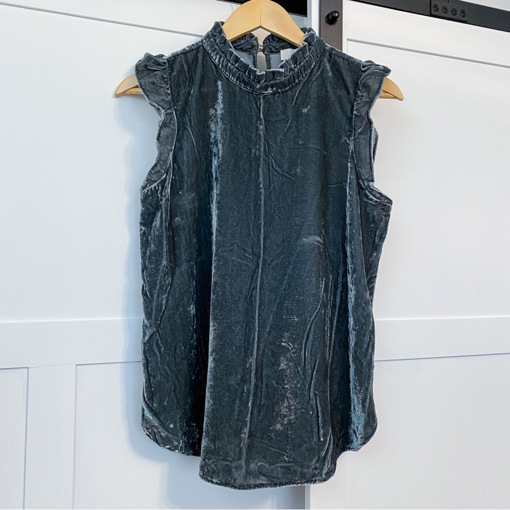 Loft Ruffled Tank Blouse Velvet Sage M NWOT